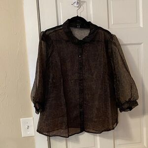 Forever 21 Sheer Brown Button-Up Blouse 3X Jr